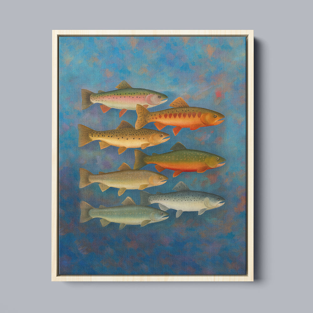 Trout of North America Fish Art Colorful Painting Printed Framed Matte Canvas
