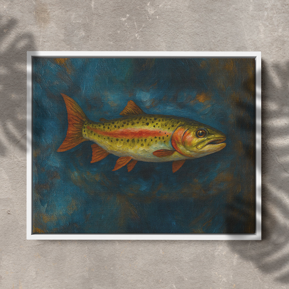 Trout Fishing Art Oil Painting Fish Art Printed Framed Matte Canvas