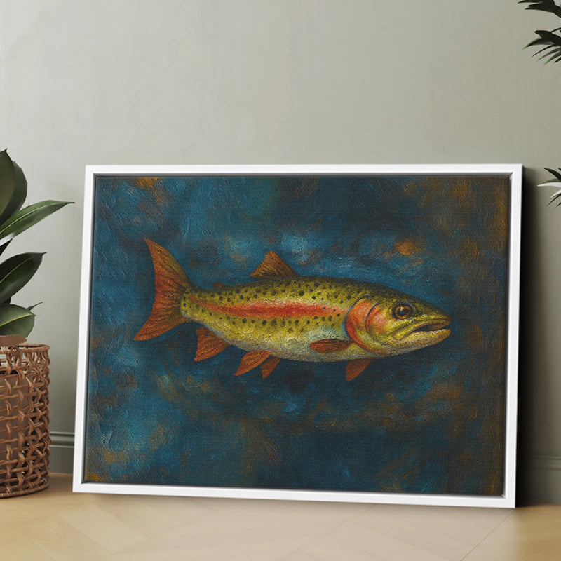 Trout Fishing Oil Painting Printed Framed Matte Canvas