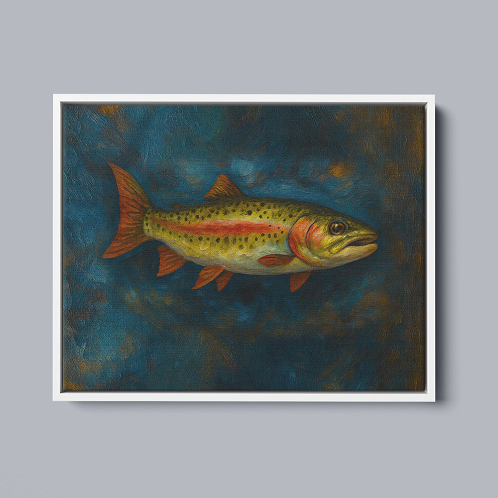 Trout Fishing Oil Painting Printed Framed Matte Canvas