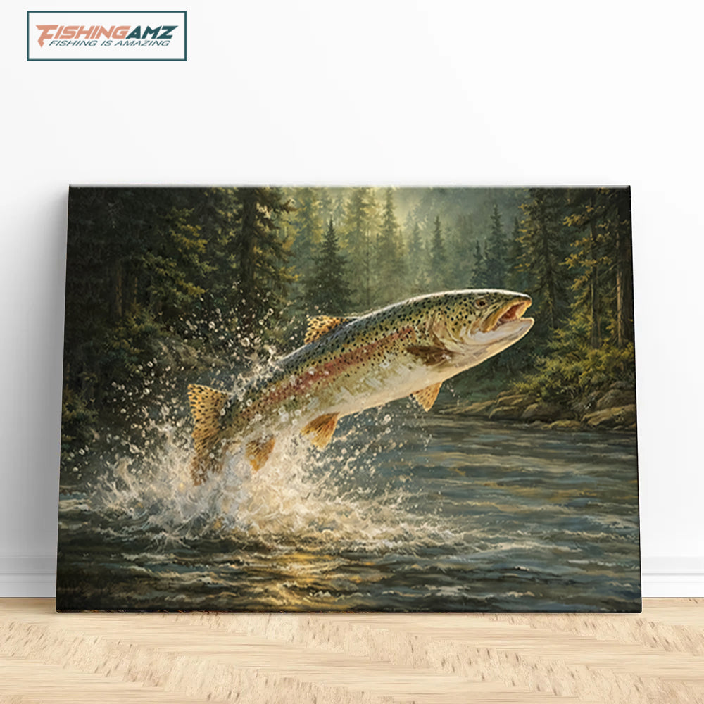 Trout Fishing Wall Art Canvas of Trout Fish Painting Print Man Cave Art Fishing Decor