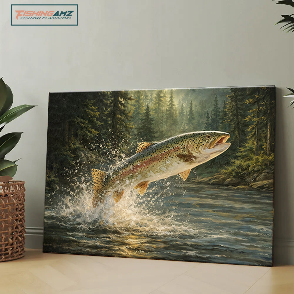 Trout Fishing Wall Art Canvas of Trout Fish Painting Print Man Cave Art Fishing Decor