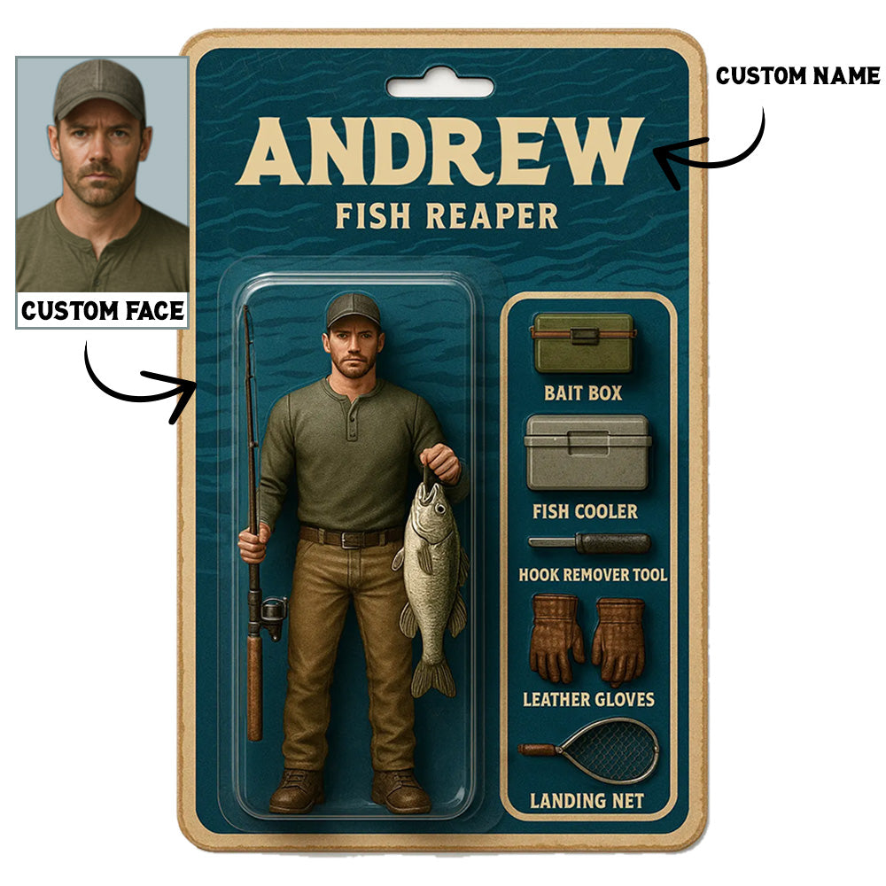 Fish reaper toy box acrylic plaque custom name and face for fisherman