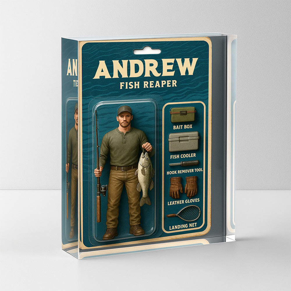 Fish reaper toy box acrylic plaque custom name and face for fisherman