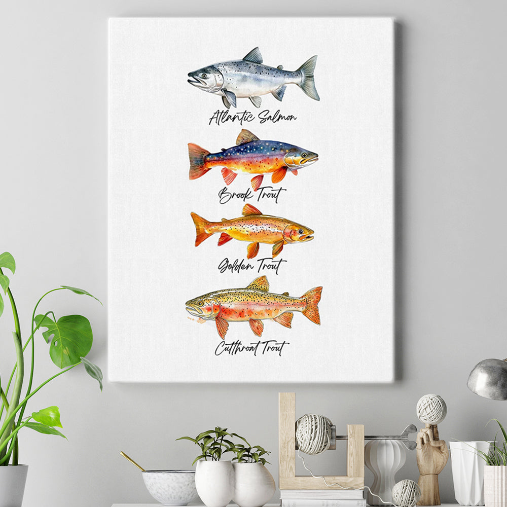 Trout Fishing Watercolor Art Fly Fishing Trout Painting Colorful Canvas