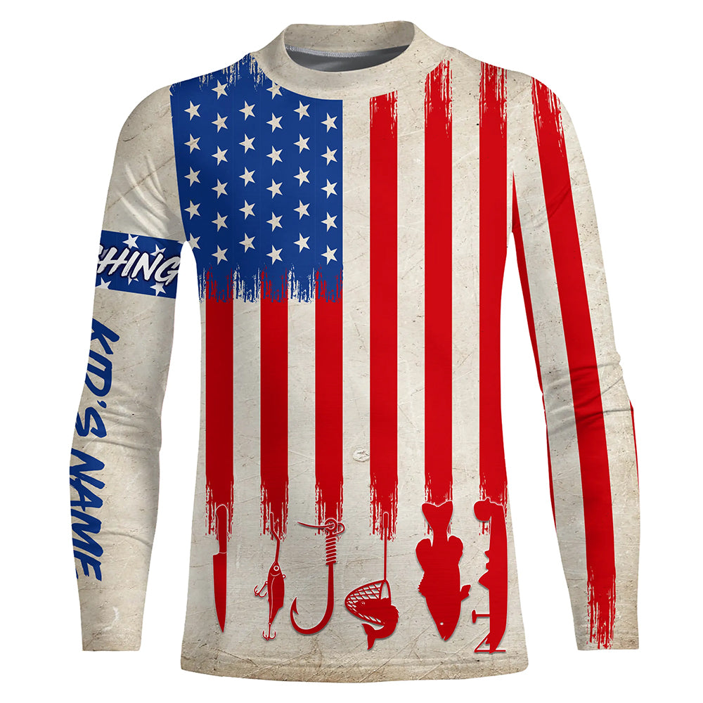 American vintage flag UV protection kid fishing shirt A65