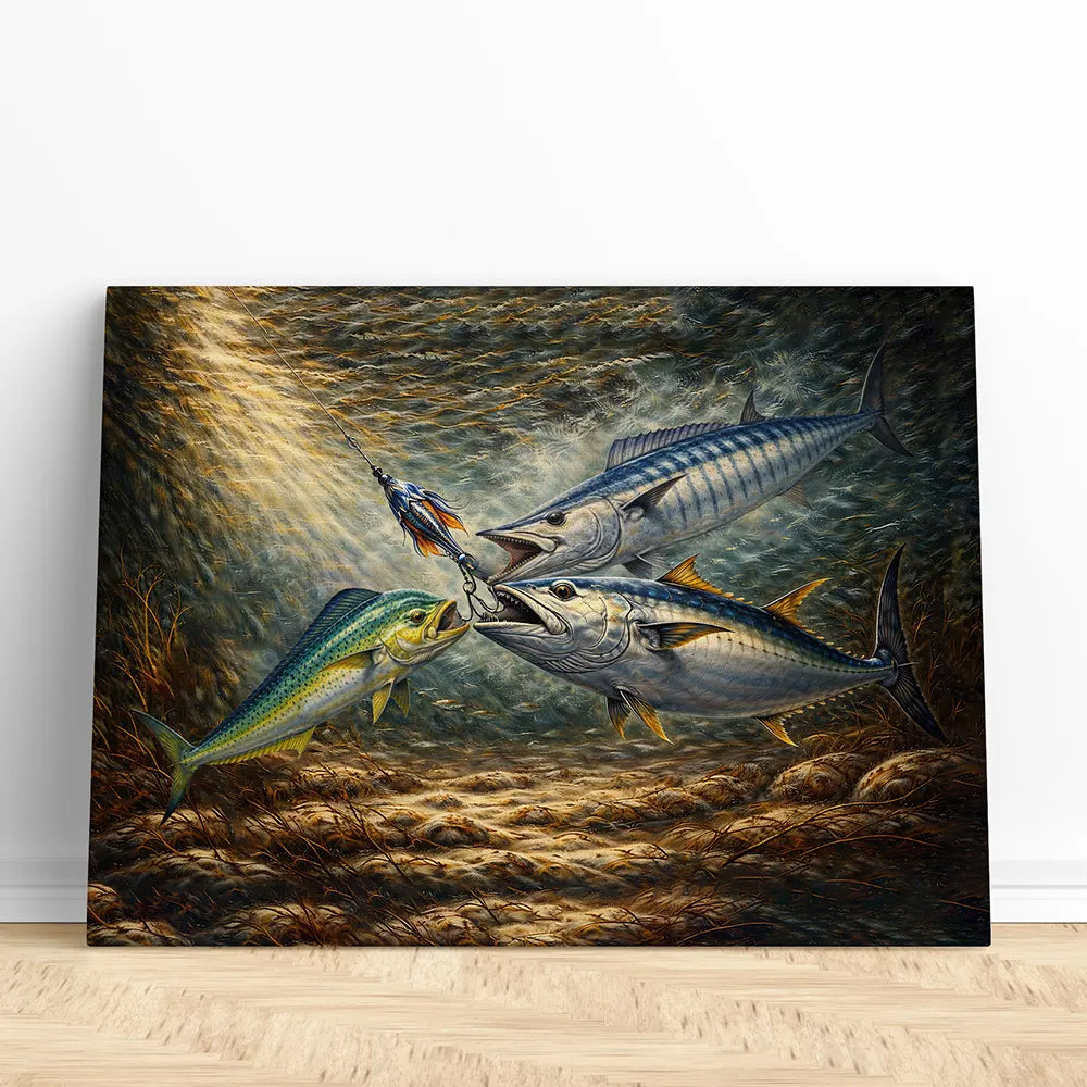 Underwater Battle for the Lure – Mahi Mahi, Wahoo & Bluefin Tuna Painting Matte Canvas