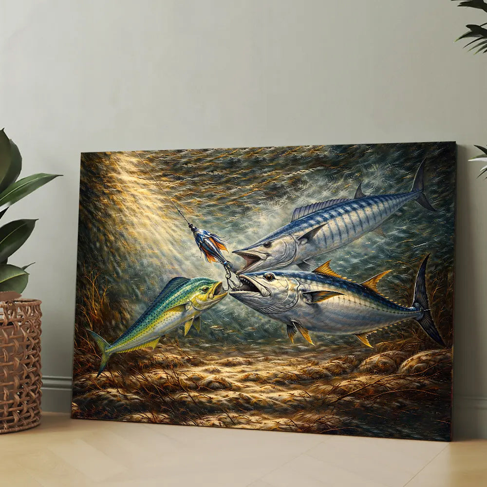 Underwater Battle for the Lure – Mahi Mahi, Wahoo & Bluefin Tuna Painting Matte Canvas