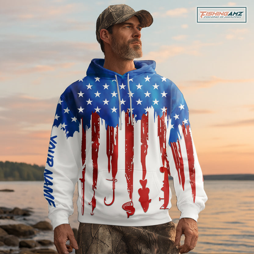 American flag UV protection fishing shirt fishing jersey with hood for fisherman