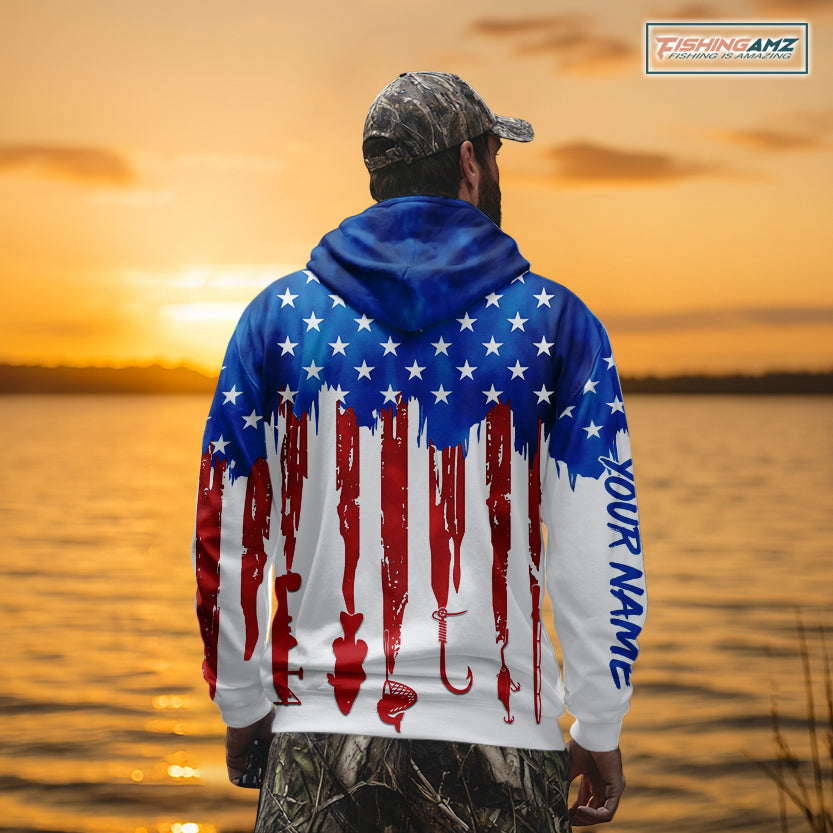 American flag UV protection fishing shirt fishing jersey with hood for fisherman