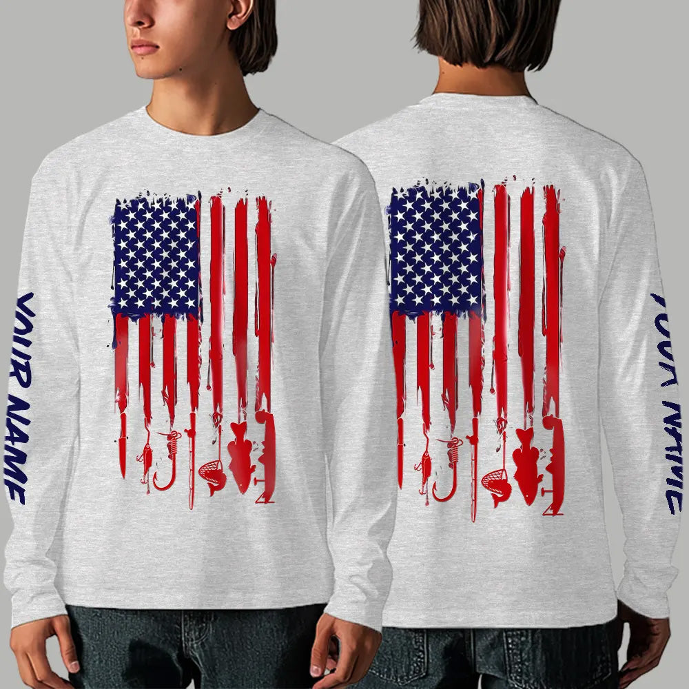 American Flag Fishing Long Sleeve Shirt Fishing Jersey For Fisherman