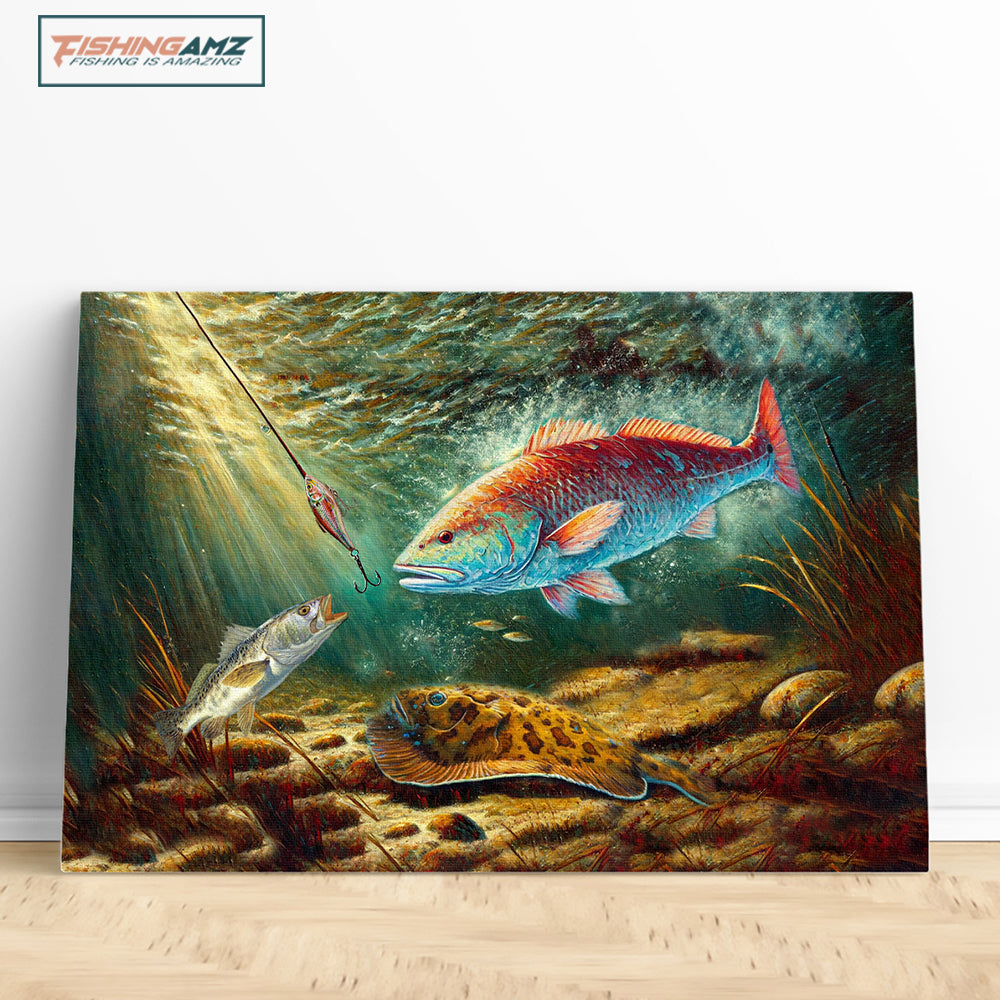 Battle Underwater: Texas Slam Fish Art Canvas Painting Matte Canvas