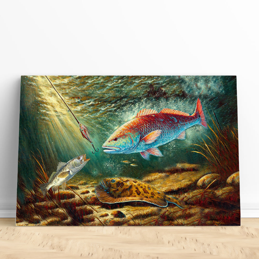 Battle Underwater: Texas Slam Fish Canvas Painting Matte Canvas