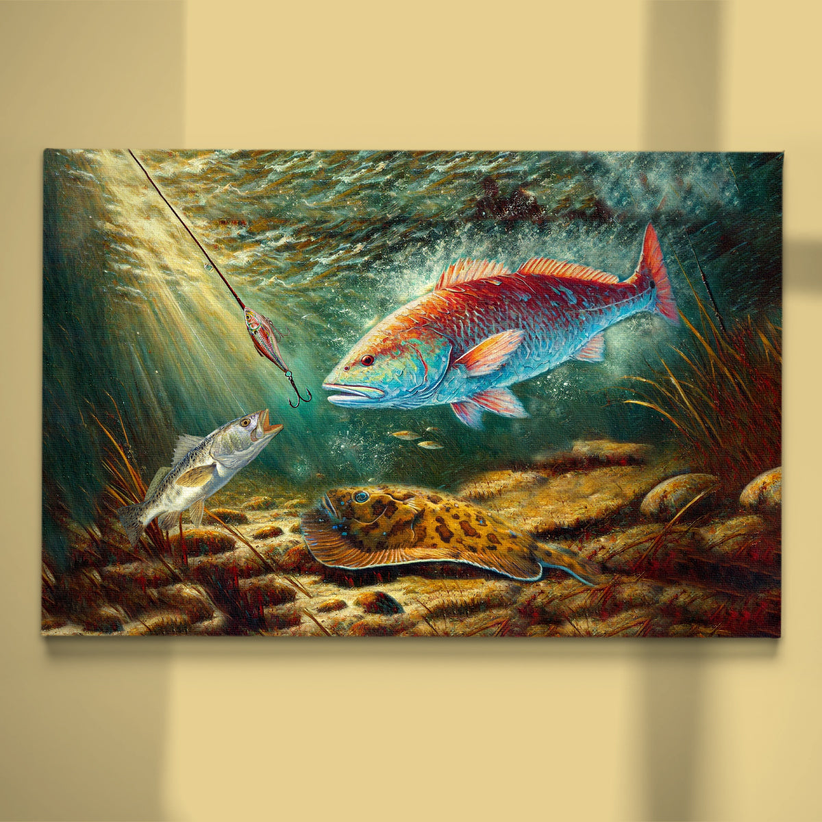 Battle Underwater: Texas Slam Fish Canvas Painting Matte Canvas