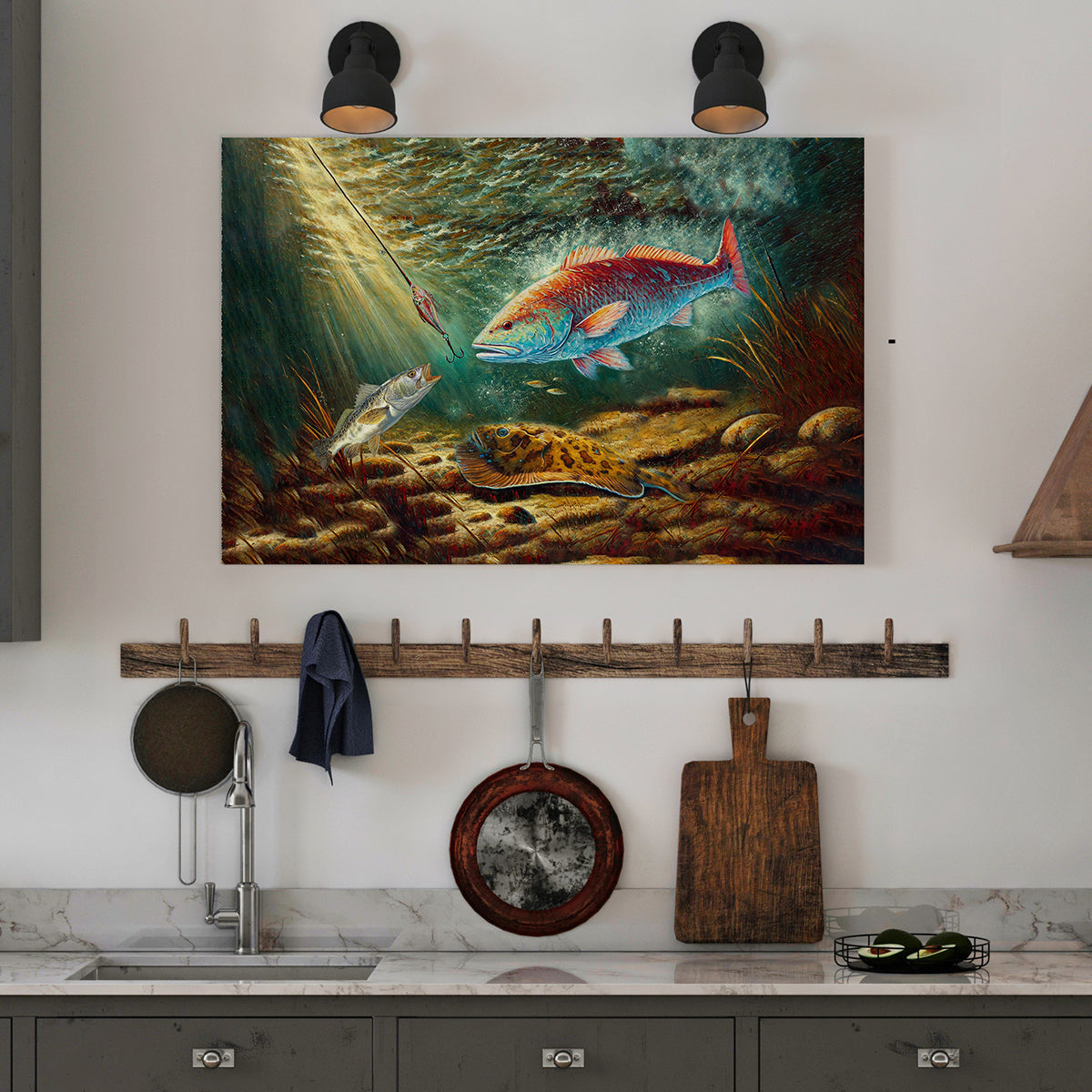 Battle Underwater: Texas Slam Fish Canvas Painting Matte Canvas