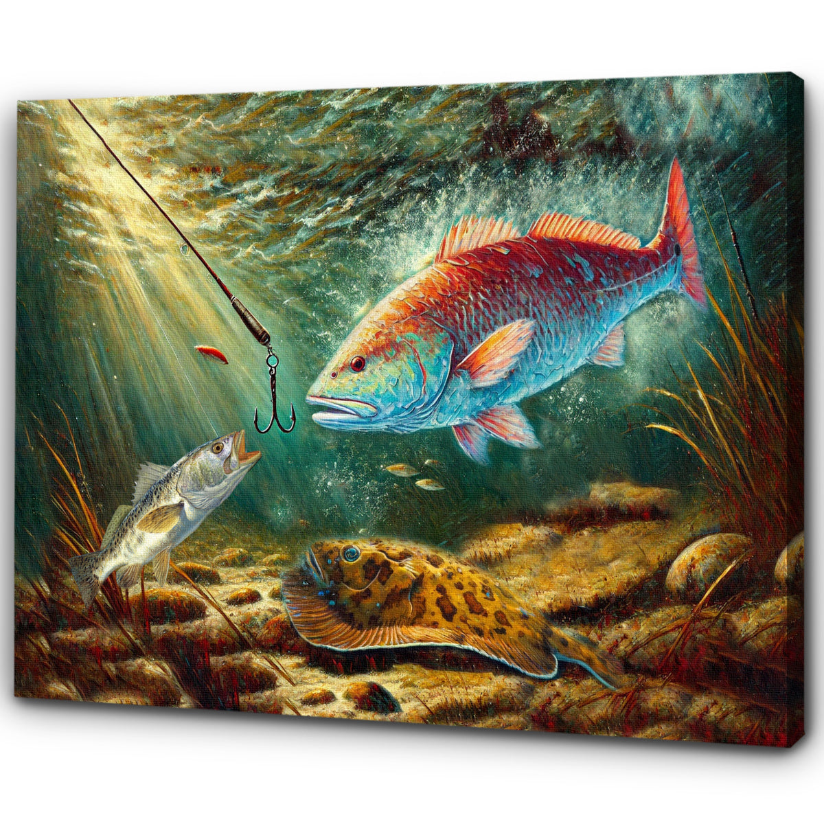 Battle Underwater: Texas Slam Fish Canvas Painting Matte Canvas