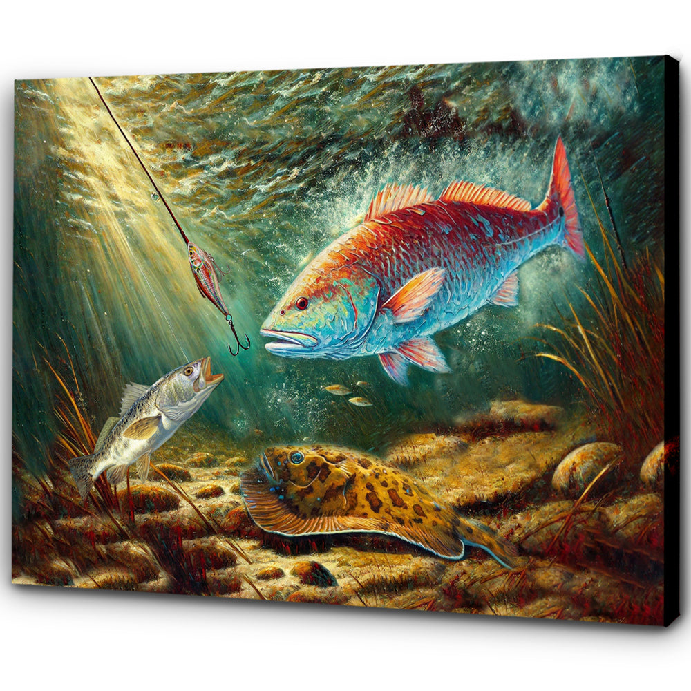 Battle Underwater: Texas Slam Fish Canvas Painting Matte Canvas