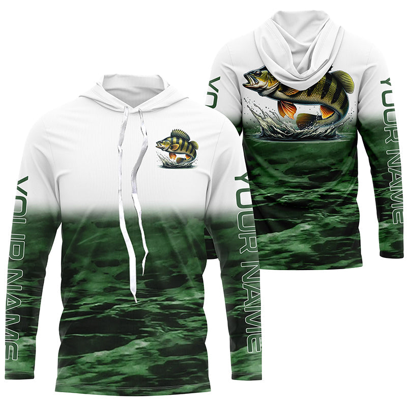 Perch Fishing Custom Long Sleeve Tournament Shirts, Performance Perch Fishing Jerseys | Green IPHW6302