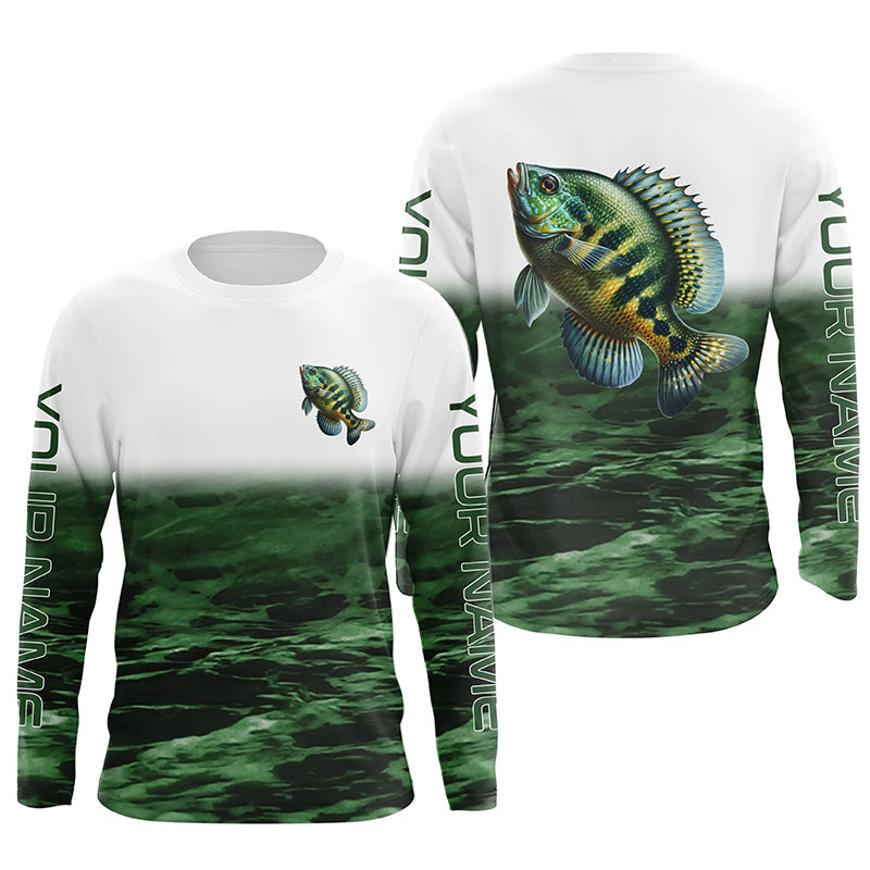 Bluegill Fishing Custom Long Sleeve Tournament Shirts, Performance Bluegill Fishing Jerseys | Green IPHW6303