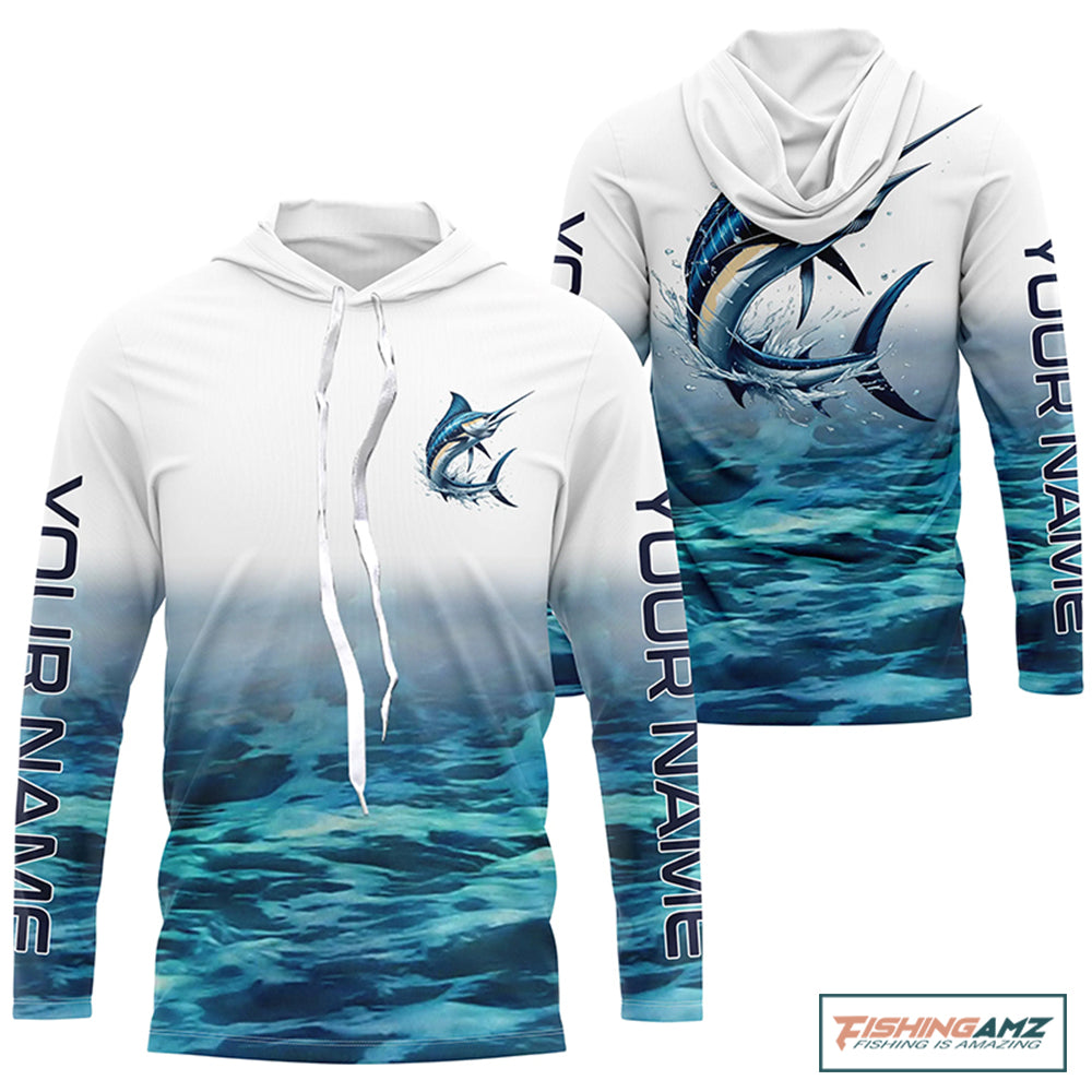 Marlin Fishing Custom Long Sleeve Performance Fishing Shirts, Marlin Saltwater Fishing Shirt IPHW6325