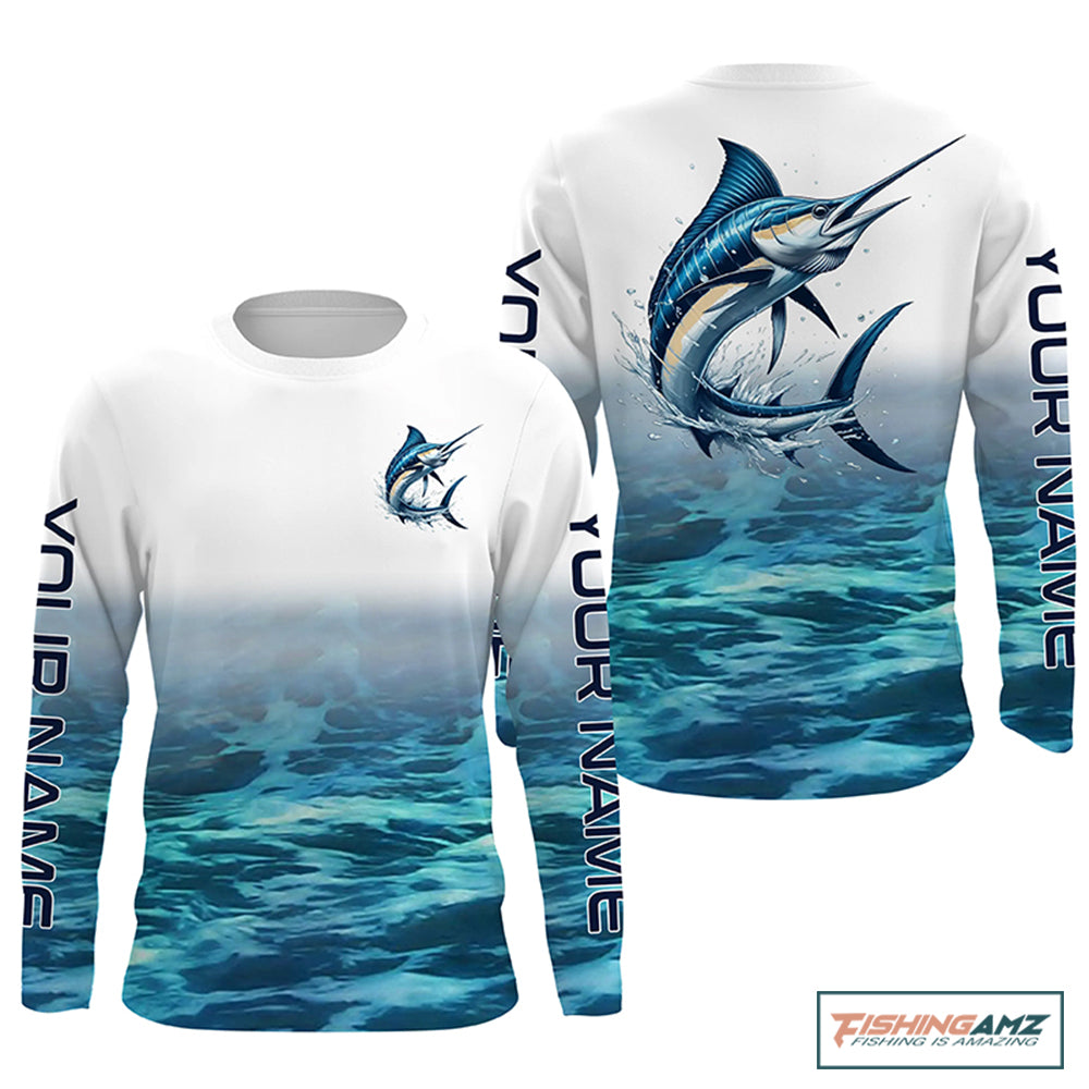 Marlin Fishing Custom Long Sleeve Performance Fishing Shirts, Marlin Saltwater Fishing Shirt IPHW6325