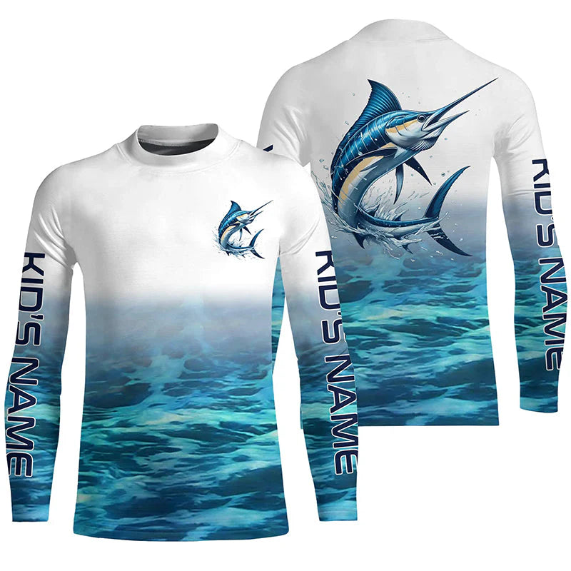 Marlin Fishing Custom Kid Long Sleeve Performance Fishing Shirts, Marlin Saltwater Fishing Shirt IPHW6325