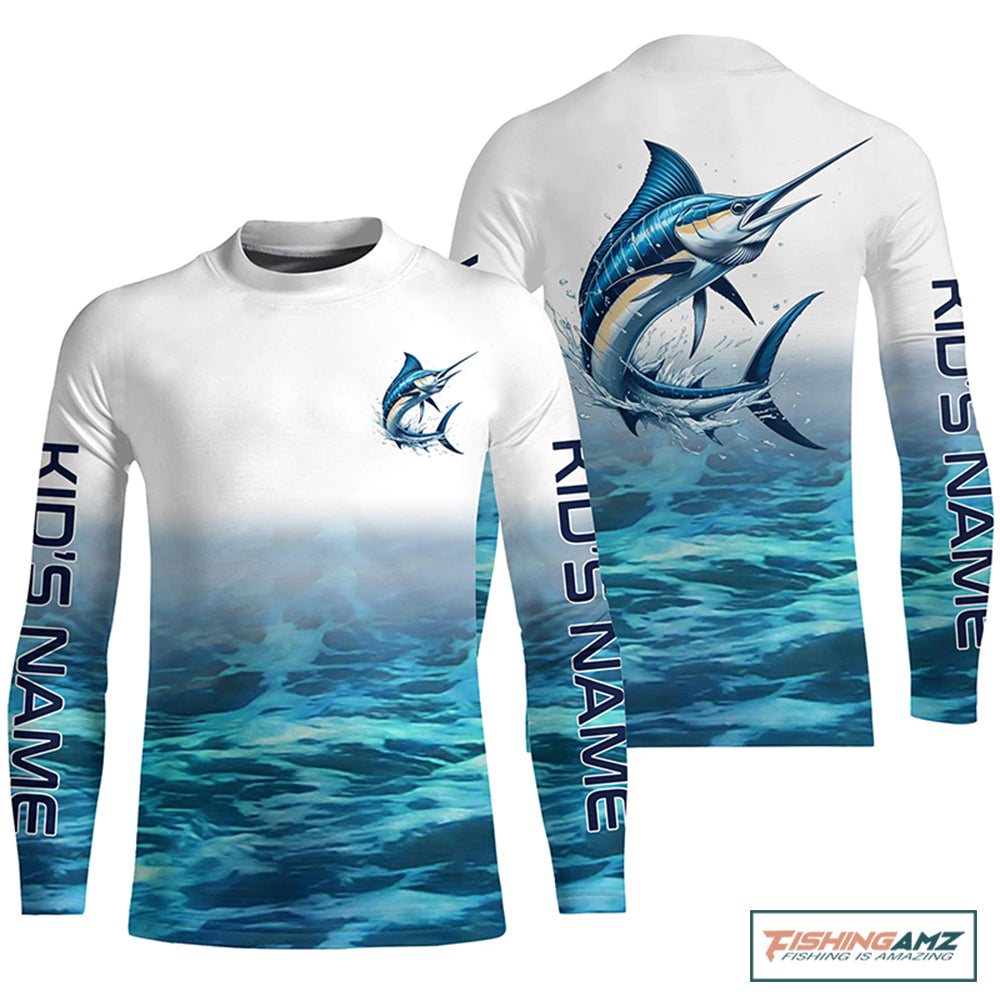 Marlin Fishing Custom Kid Long Sleeve Performance Fishing Shirts, Marlin Saltwater Fishing Shirt IPHW6325