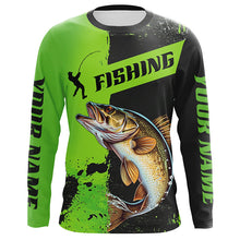 Load image into Gallery viewer, Custom Walleye Fishing Long Sleeve Tournament Shirts, Walleye Fishing Jerseys | Black And Green IPHW6333
