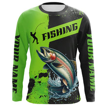 Load image into Gallery viewer, Custom Rainbow Trout Fishing Long Sleeve Tournament Shirts, Trout Fishing Jerseys | Black And Green IPHW6334
