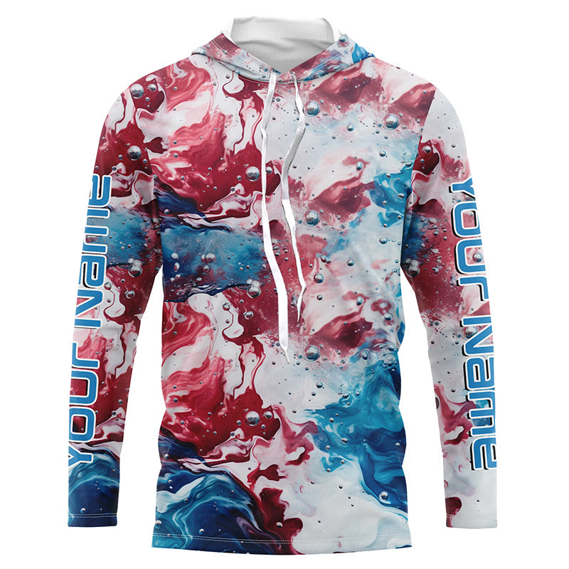 Red, White, Blue Tie Dye Camo Custom Long Sleeve Fishing Shirts, Patriotic Fishing Jerseys IPHW5205