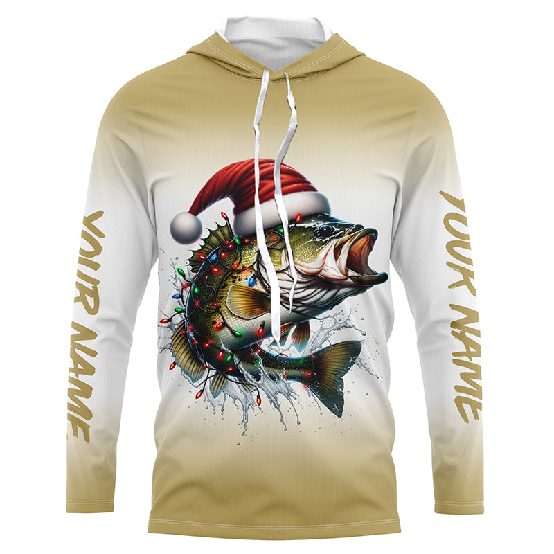 Christmas Lights String Bass Christmas Fishing Shirts With Customized Name, Xmas Fishing Gifts IPHW5584