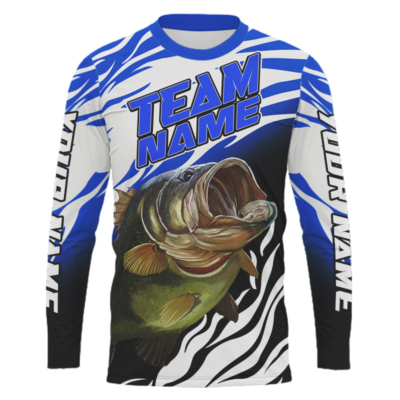 Personalized Bass Fishing Jerseys For Fishing Team, Largemouth Bass Tournament Fishing Shirts | Blue IPHW4517