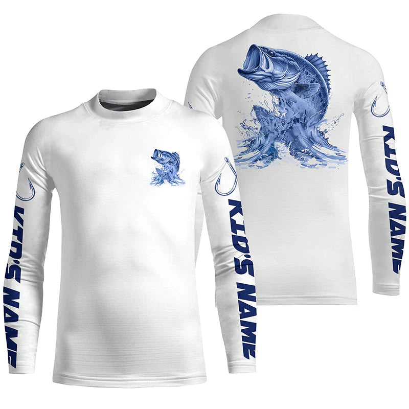 Personalized Largemouth Bass Kid Long Sleeve Performance Fishing Shirts, Bass Fishing Jersey IPHW6407