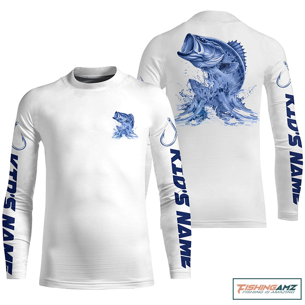 Personalized Largemouth Bass Kid Long Sleeve Performance Fishing Shirts, Bass Fishing Jersey IPHW6407