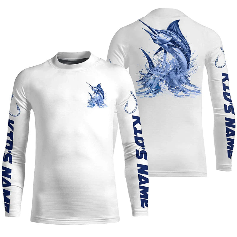Personalized Marlin Kid Long Sleeve Performance Fishing Shirts, Marlin Fishing Jersey IPHW6411