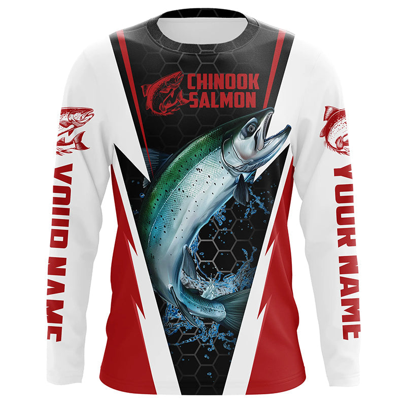 Custom Chinook King Salmon Fishing Jerseys, Salmon Long Sleeve Tournament Fishing Shirts | Red IPHW6064