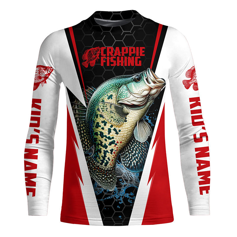 Crappie Fishing Jerseys, Crappie Custom Long Sleeve Performance Fishing Shirts | Red IPHW6072