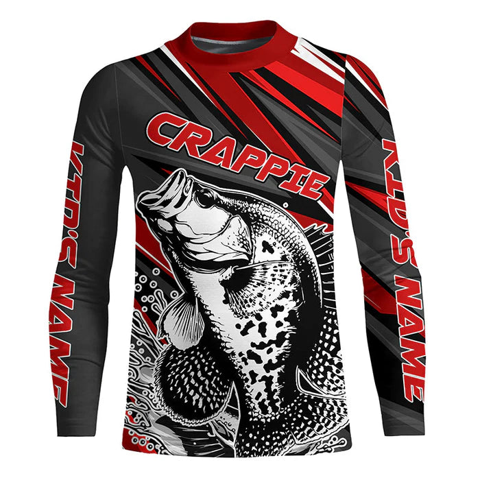 Personalized Crappie Fishing Jerseys, Crappie Kid Long Sleeve Tournament Fishing Shirts | Red IPHW6075