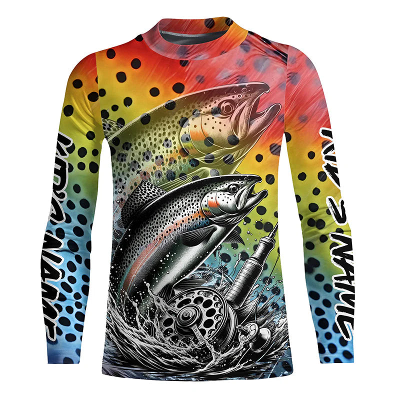 Kid Rainbow Trout Fly Fishing Custom Kid Long Sleeve Tournament Fishing Shirts, Trout Fishing Jerseys IPHW5592