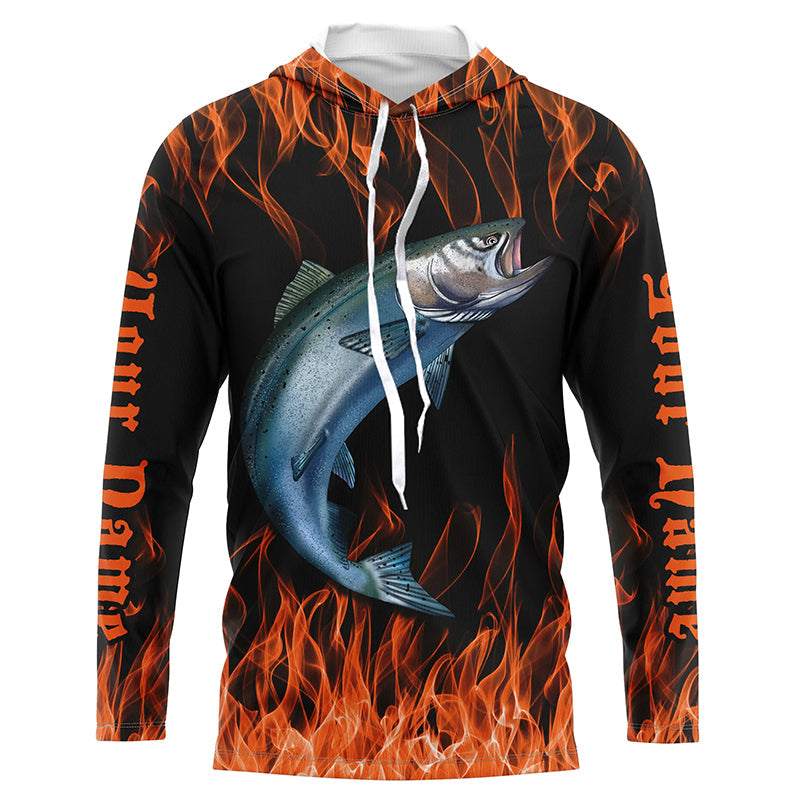 King Salmon Custom Saltwater Fishing Shirts, Salmon Long Sleeve Flame Fishing Jerseys | Orange IPHW5031