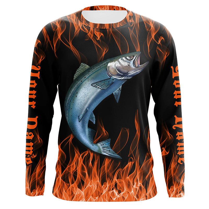 King Salmon Custom Saltwater Fishing Shirts, Salmon Long Sleeve Flame Fishing Jerseys | Orange IPHW5031