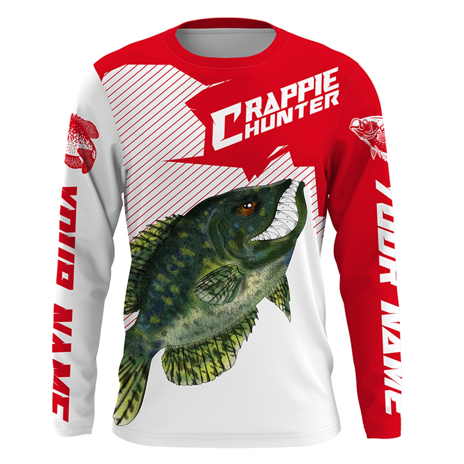 Angry Crappie Custom Long sleeve performance Fishing Shirts, Crappie hunter Fishing jerseys | red IPHW3380
