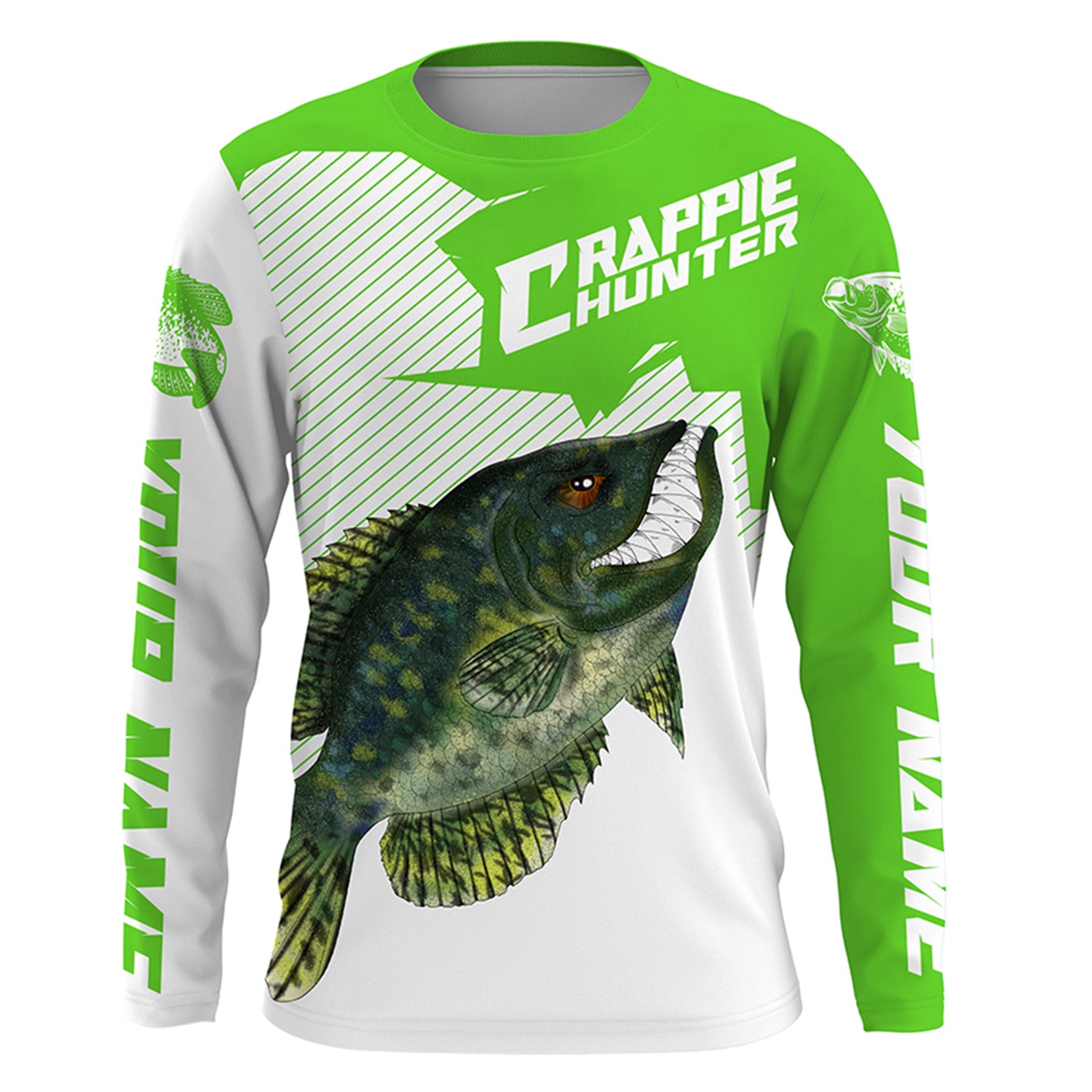 Angry Crappie Custom Long sleeve performance Fishing Shirts, Crappie hunter Fishing jerseys | green IPHW3381