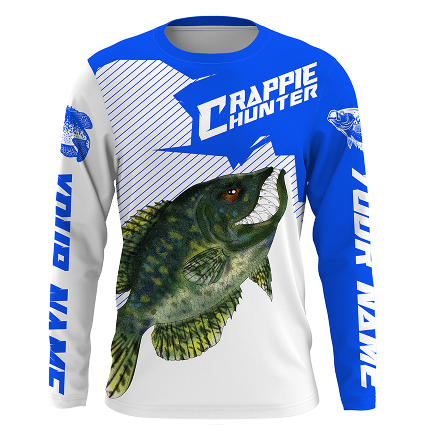Angry Crappie Custom Long sleeve performance Fishing Shirts, Crappie hunter Fishing jerseys | blue IPHW3382