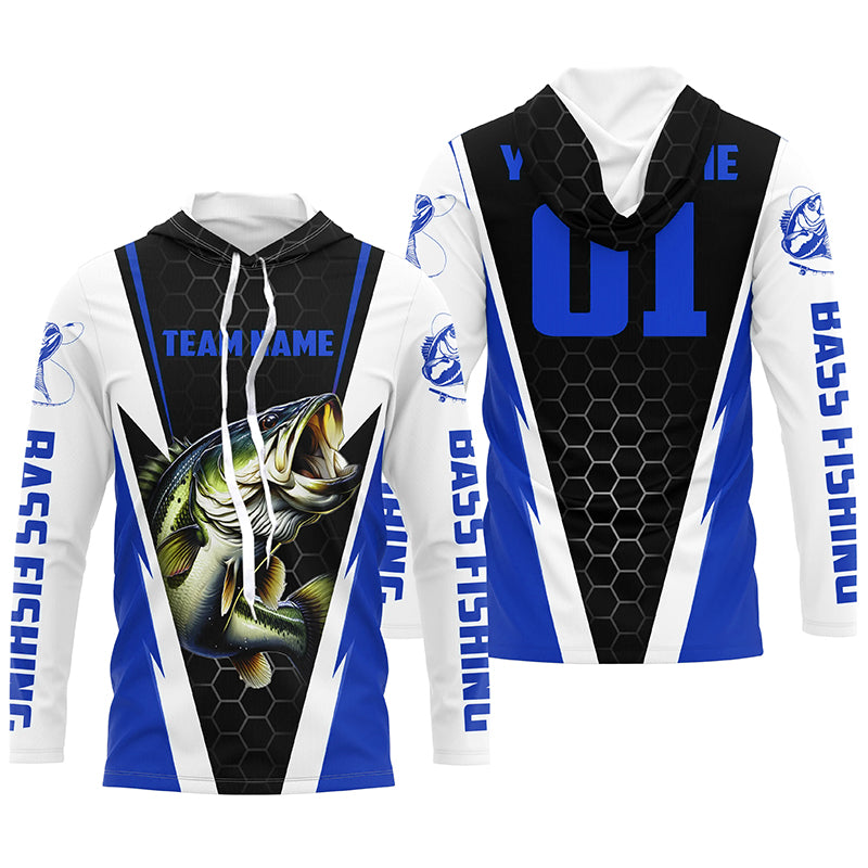 Personalized Bass Fishing sport jerseys, Bass Fishing Long Sleeve tournament Shirts |Blue IPHW3744