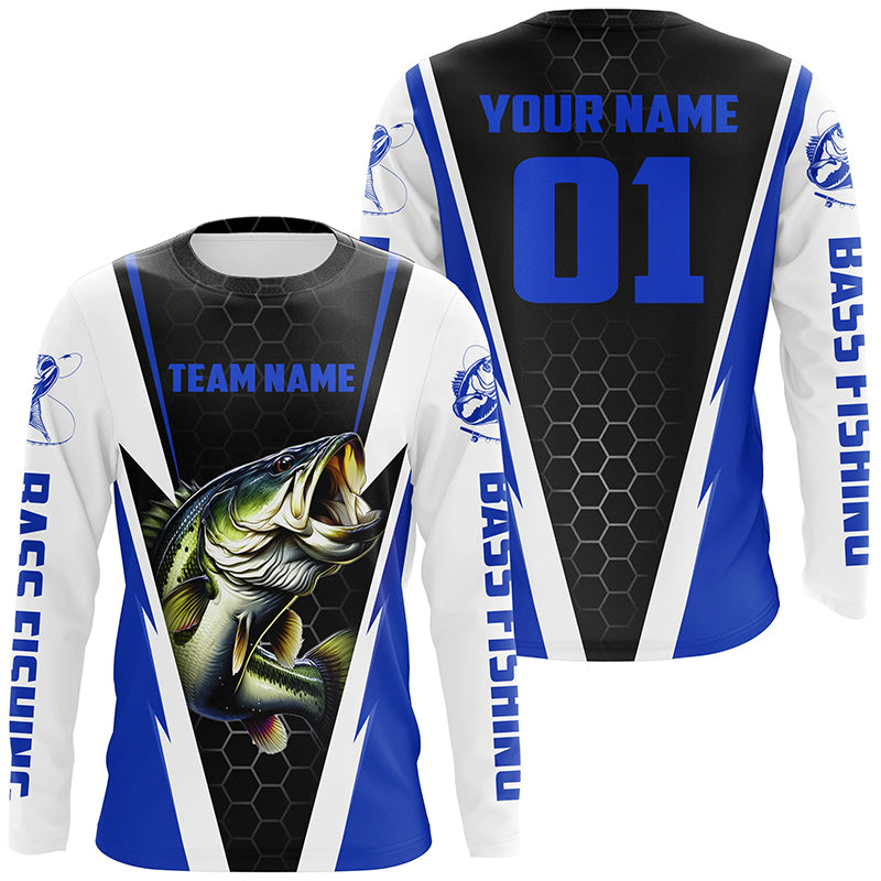 Personalized Bass Fishing sport jerseys, Bass Fishing Long Sleeve tournament Shirts |Blue IPHW3744