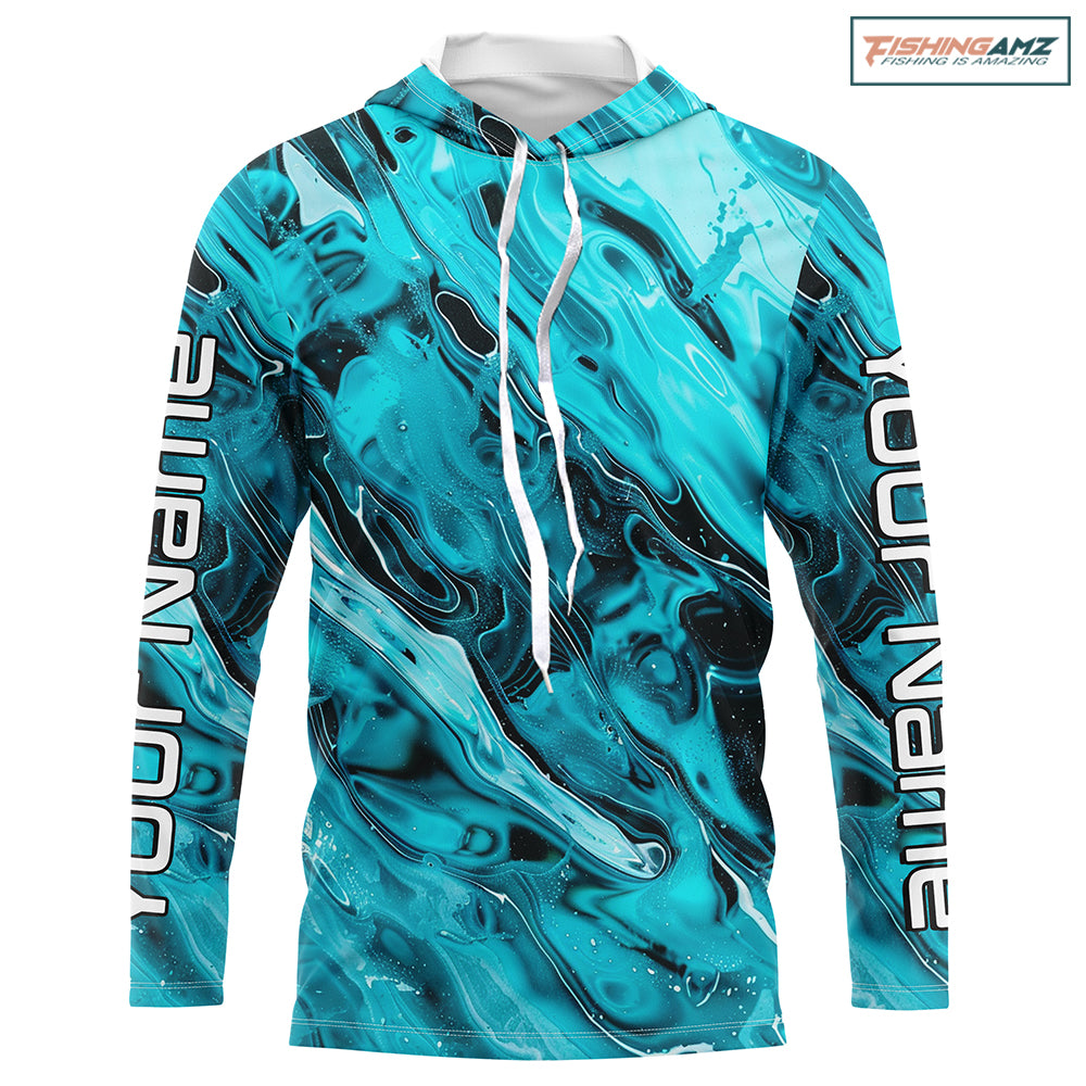 Blue Water Ripple Camo Custom Long Sleeve Performance Fishing Shirts, Uv Protection Fishing Jerseys IPHW5969