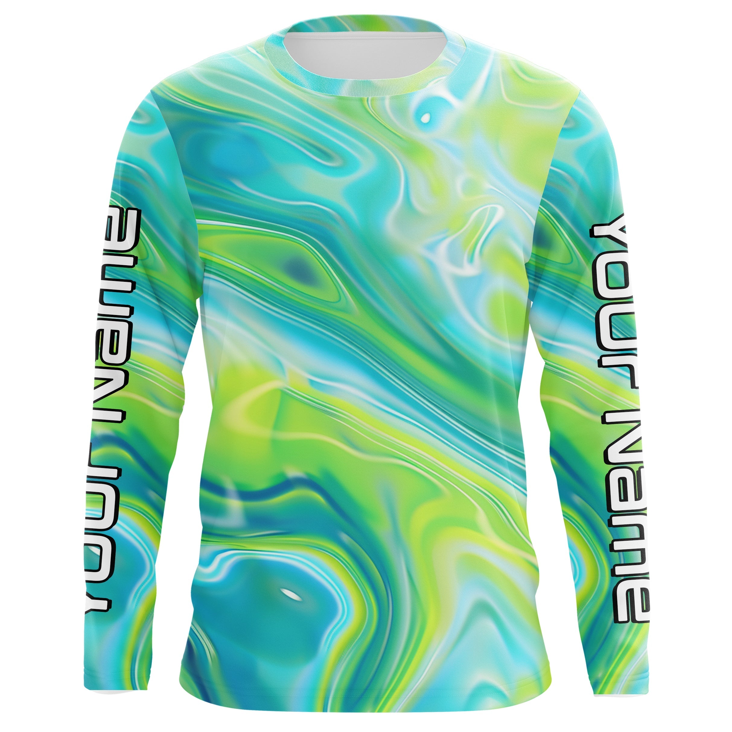 Blue And Green Water Ripple Camo Custom Uv Protection Long Sleeve Performance Fishing Shirts IPHW5971