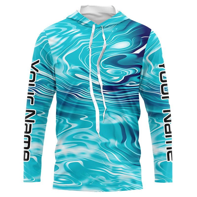 Blue Water Ripple Camo Custom Long Sleeve Performance Fishing Shirts, Uv Protection Fishing Jerseys IPHW5869