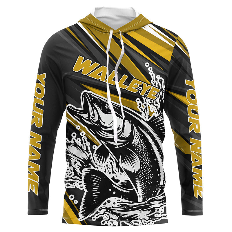 Custom Walleye Fishing Jerseys, Walleye Long Sleeve Performance Fishing Shirts | Yellow IPHW6296